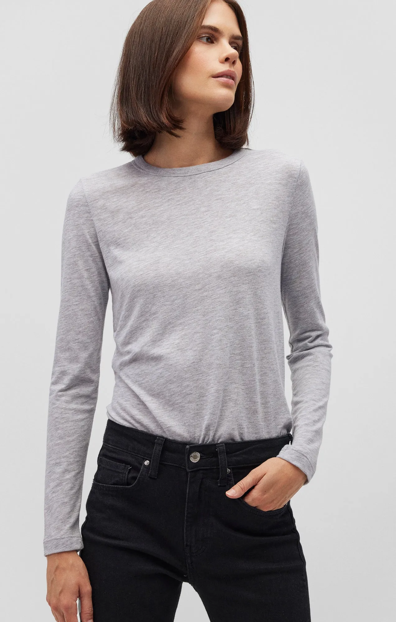 LONG SLEEVE CREW NECK T-SHIRT IN SNOW GREY MELANGE