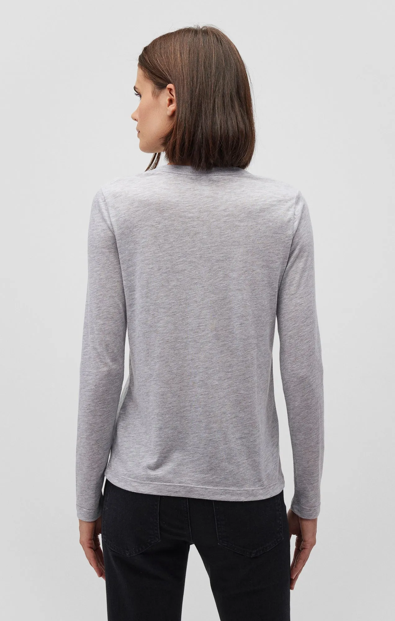 LONG SLEEVE CREW NECK T-SHIRT IN SNOW GREY MELANGE