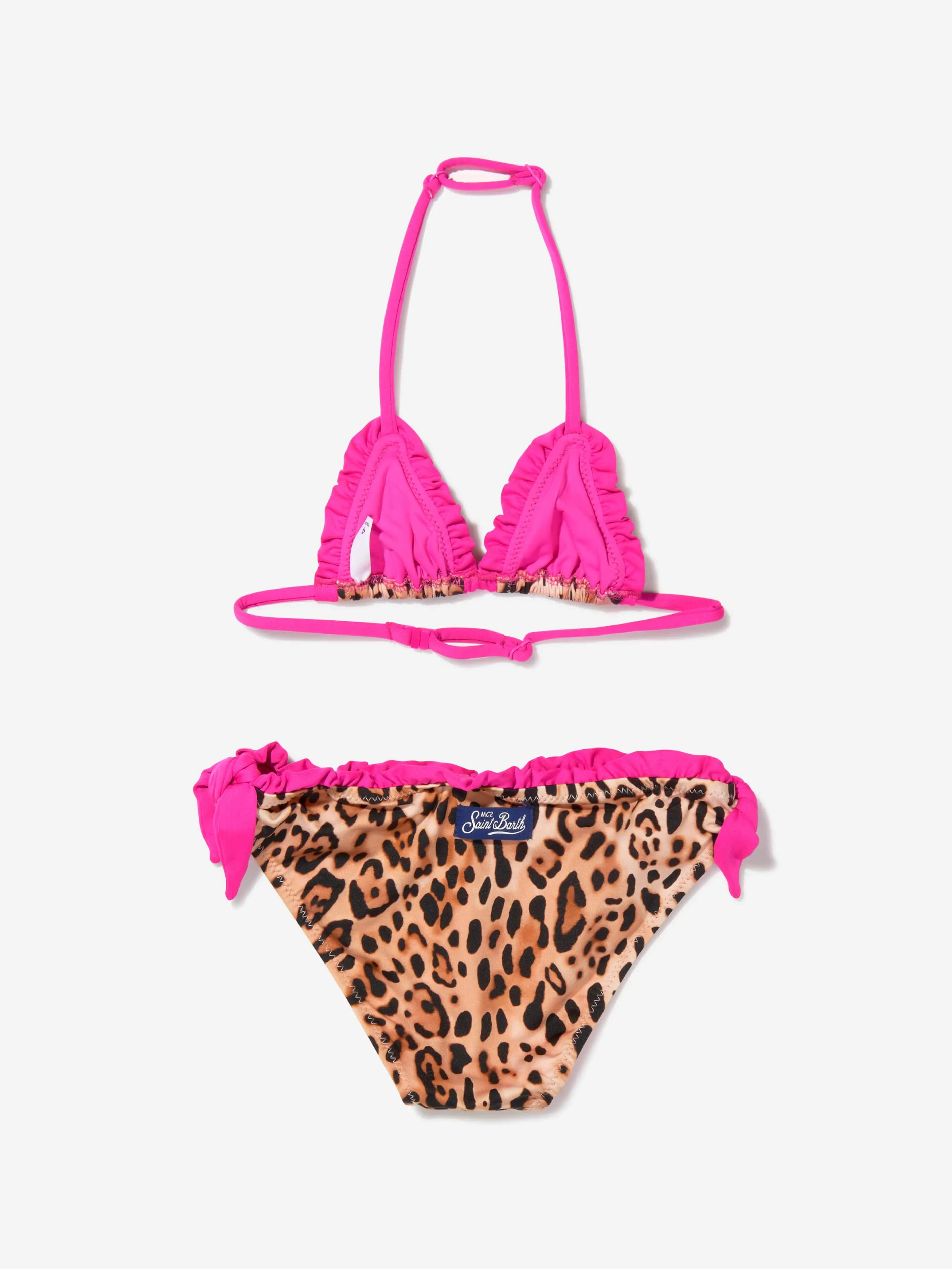 MC2 Saint Barth Girls Leopard Triangle Bikini With Ruffles