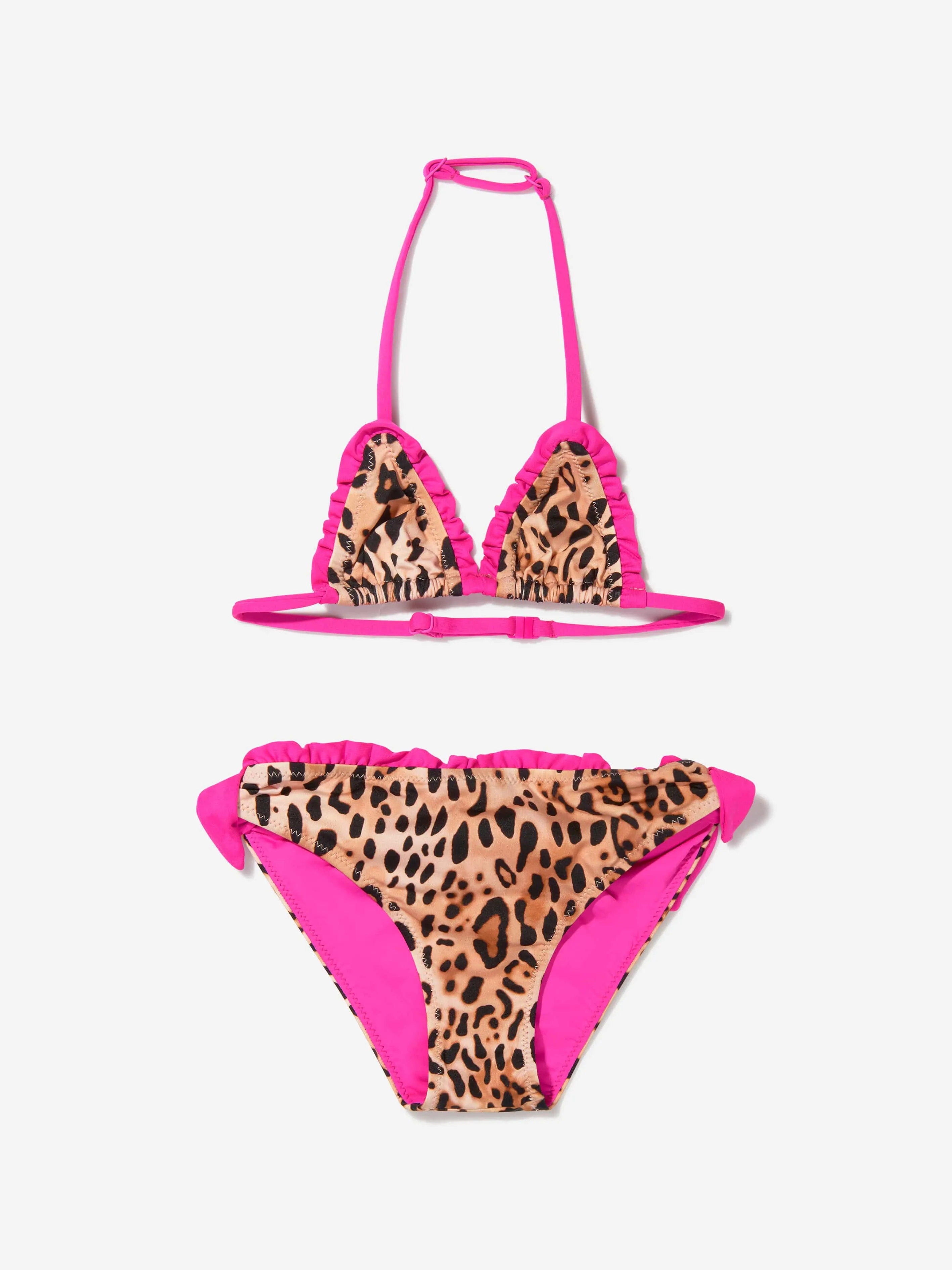 MC2 Saint Barth Girls Leopard Triangle Bikini With Ruffles