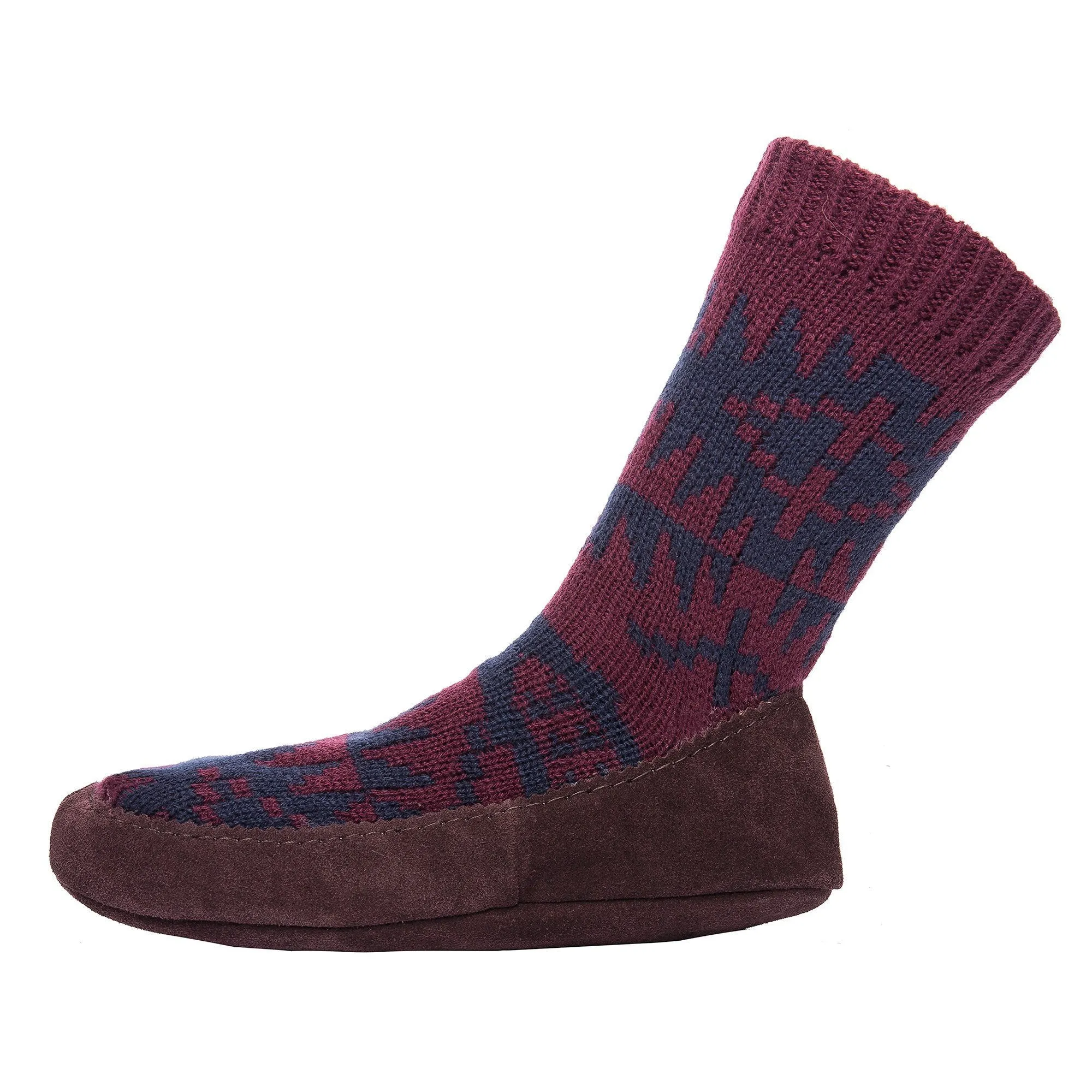 Men's Knit Moccassin Style Slipper Socks with Suede Sole - Fig/Navy