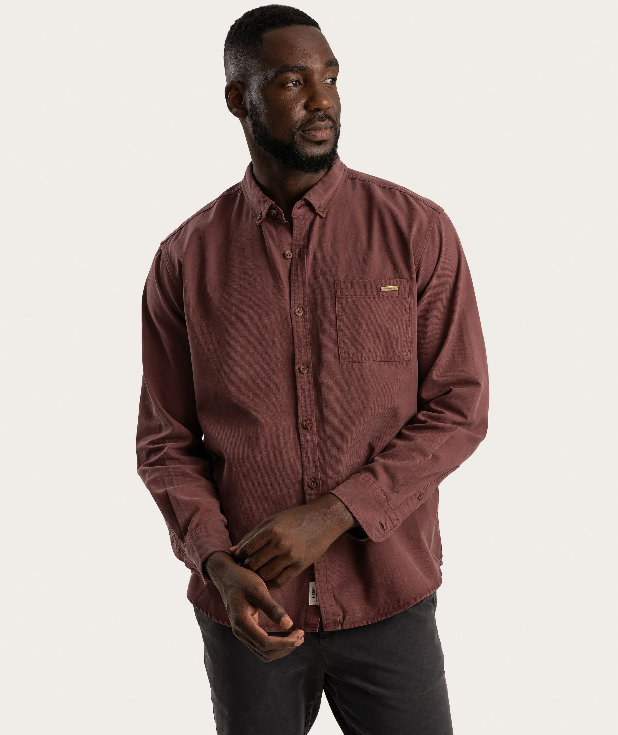 Mens Tencel Long Sleeve Shirt - Burgundy