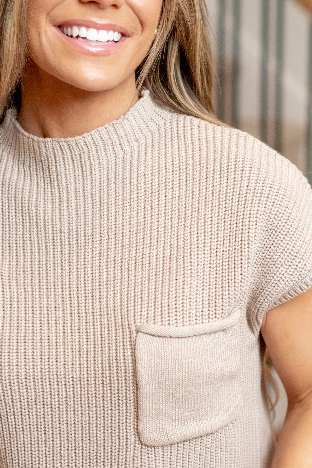 Mock Neck Short Sleeve Cropped Sweater