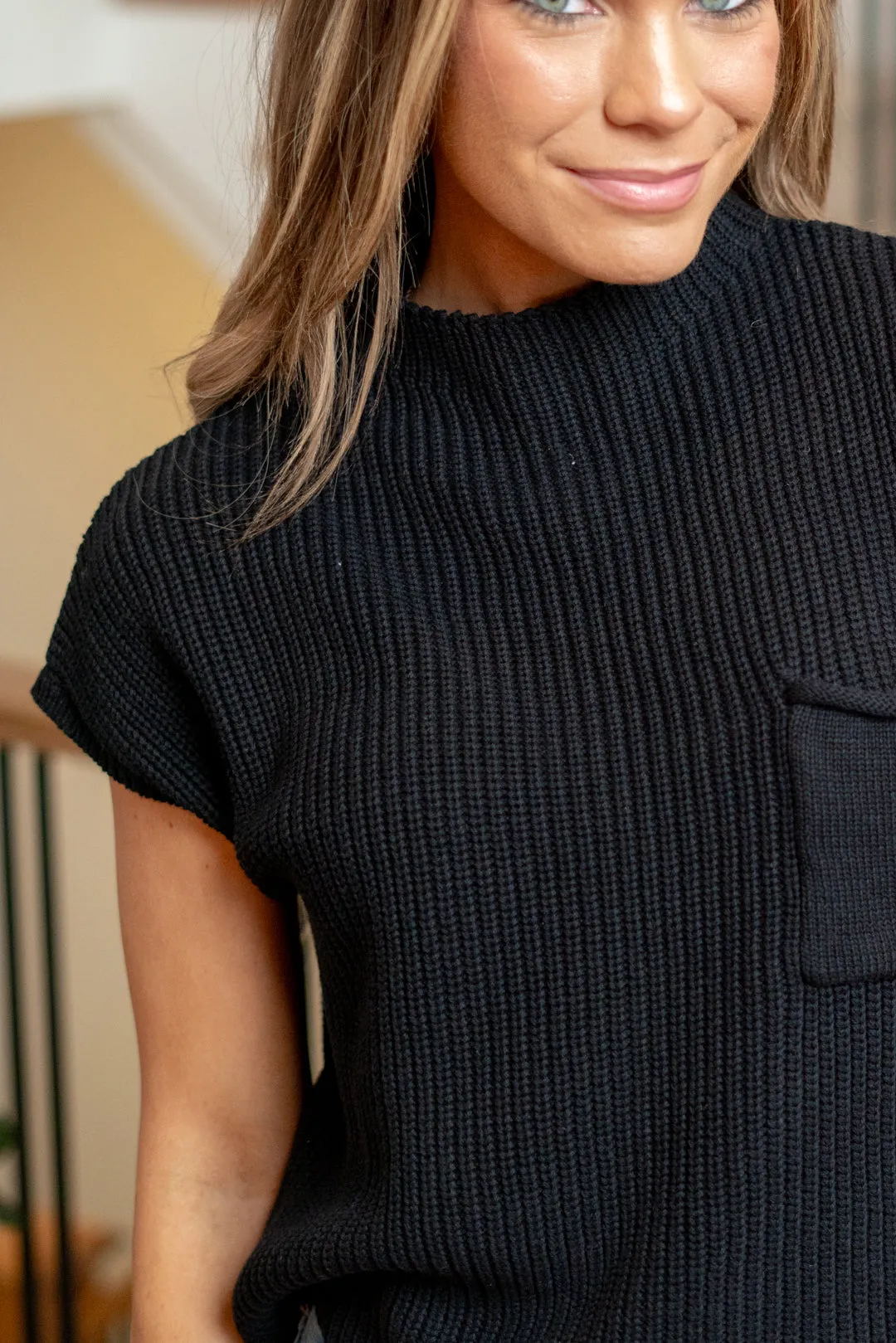 Mock Neck Short Sleeve Cropped Sweater