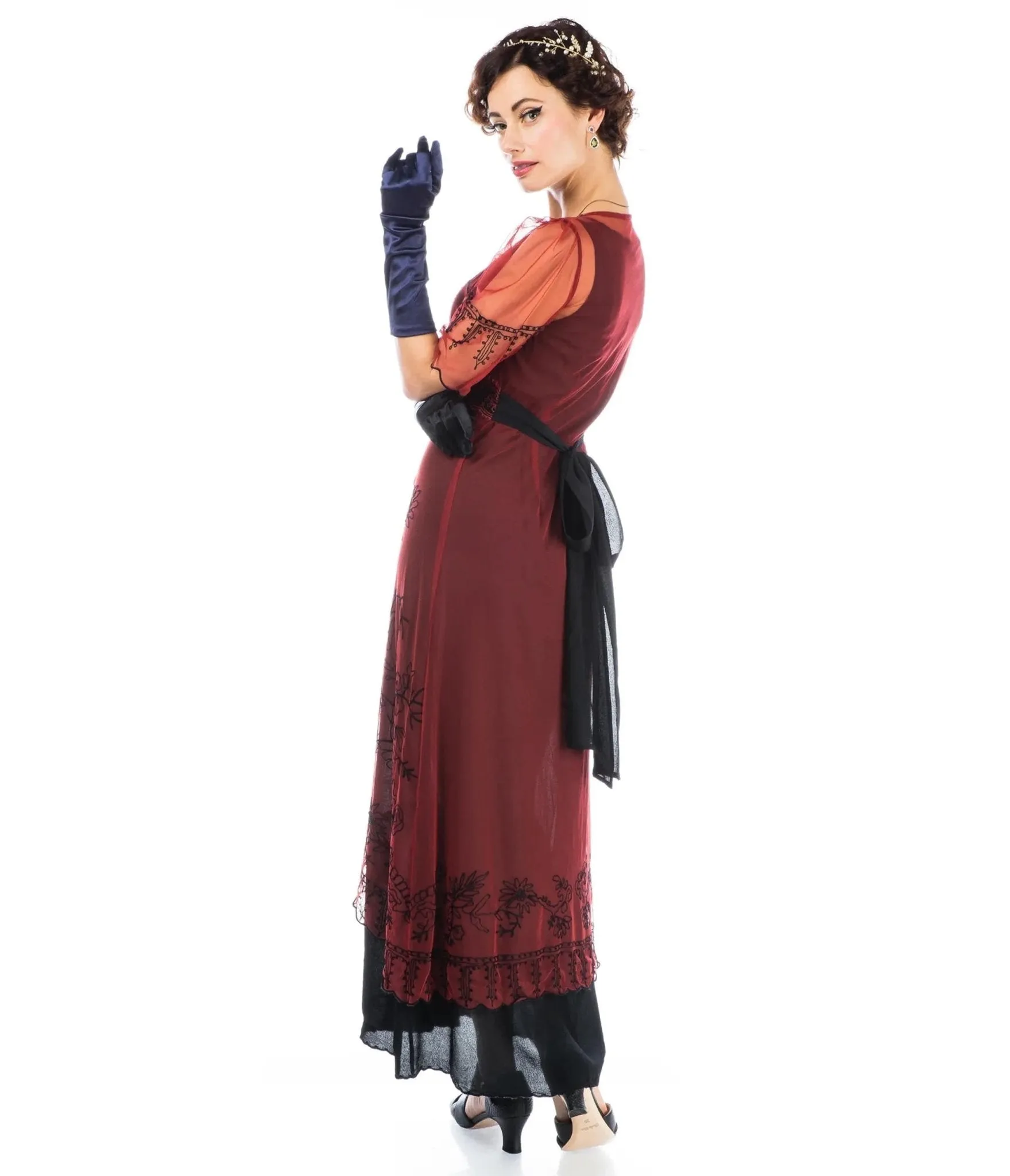 Nataya 1920s Style Wine & Black Flapper Dress