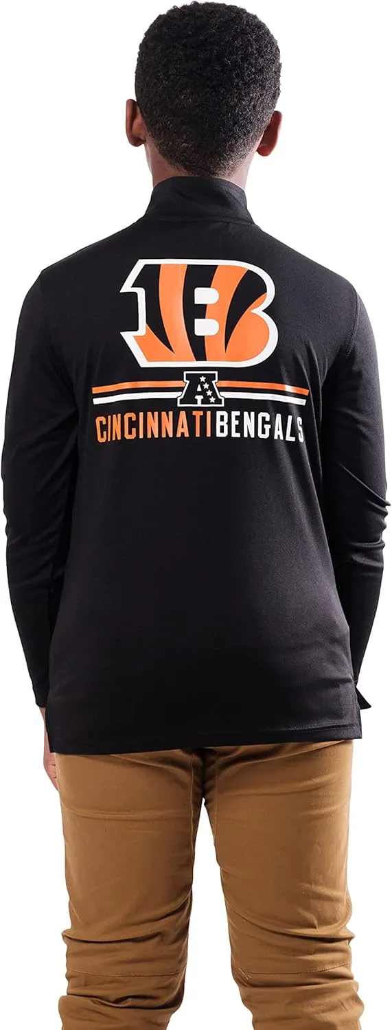 NFL Official Youth Super Soft Quarter Zip Long Sleeve T-Shirt|Cincinnati Bengals