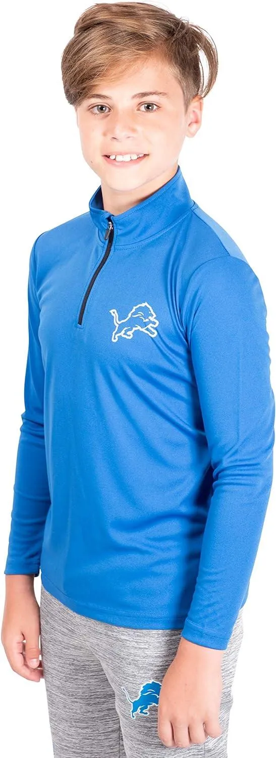 NFL Official Youth Super Soft Quarter Zip Long Sleeve T-Shirt|Detroit Lions