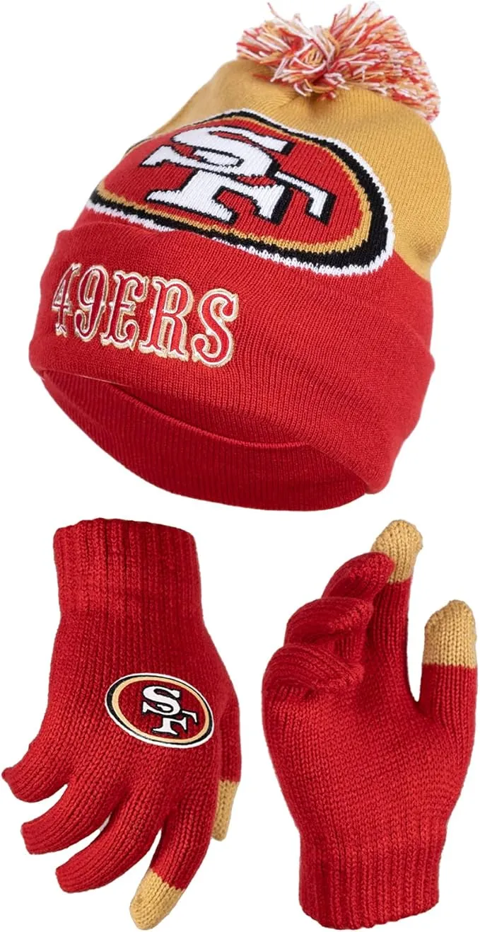 NFL Official Youth Super Soft Winter Beanie Knit Hat With Extra Warm Touch Screen Gloves| San Francisco 49ers