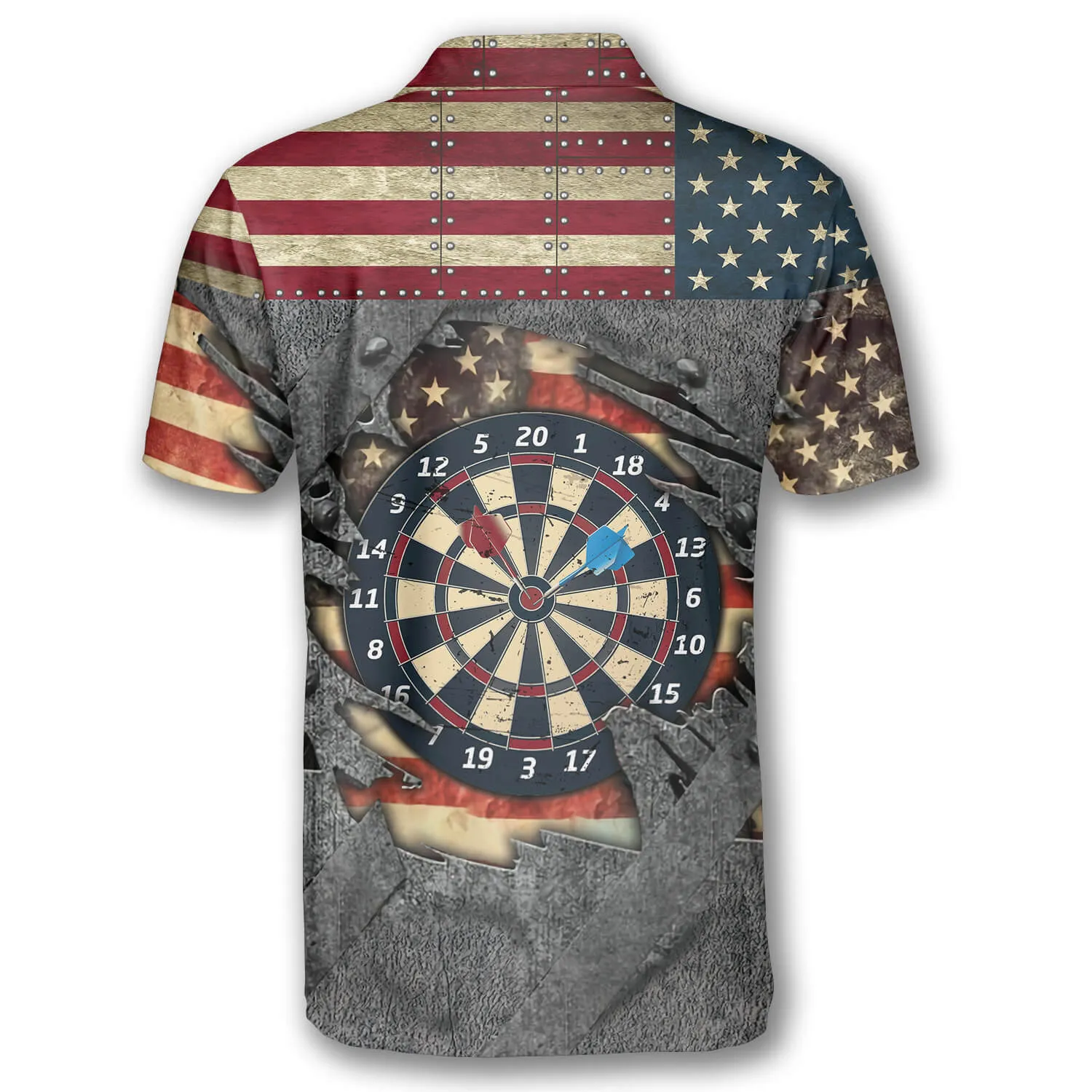 Personalized Custom Name Darts Retro American Flag Custom Polo Shirts for Men