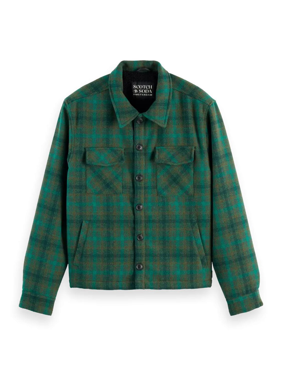 Relaxed-Fit Teddy-Lined Check Overshirt (Green) - 178626WI24300