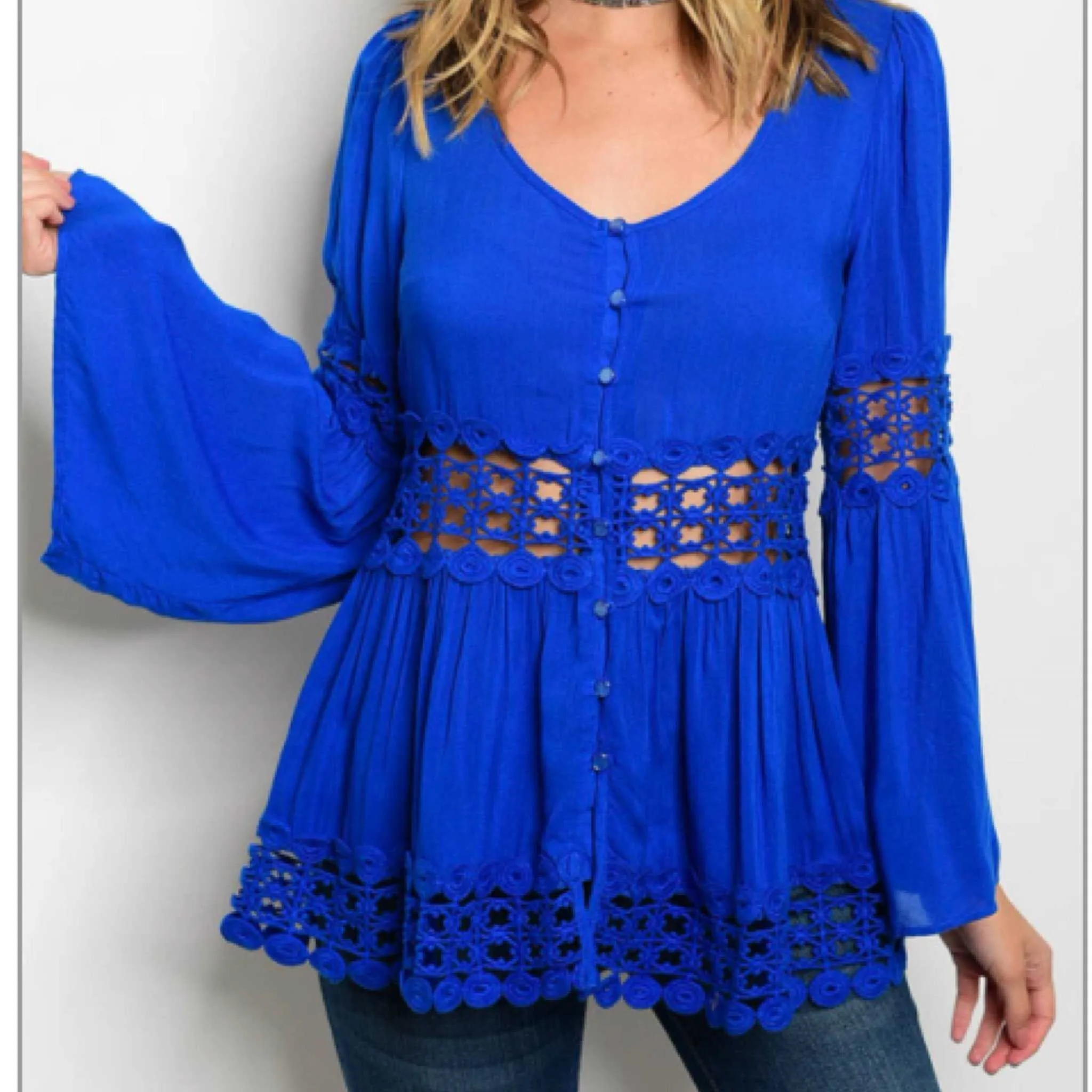 Royal Blue Peplum Crochet Top