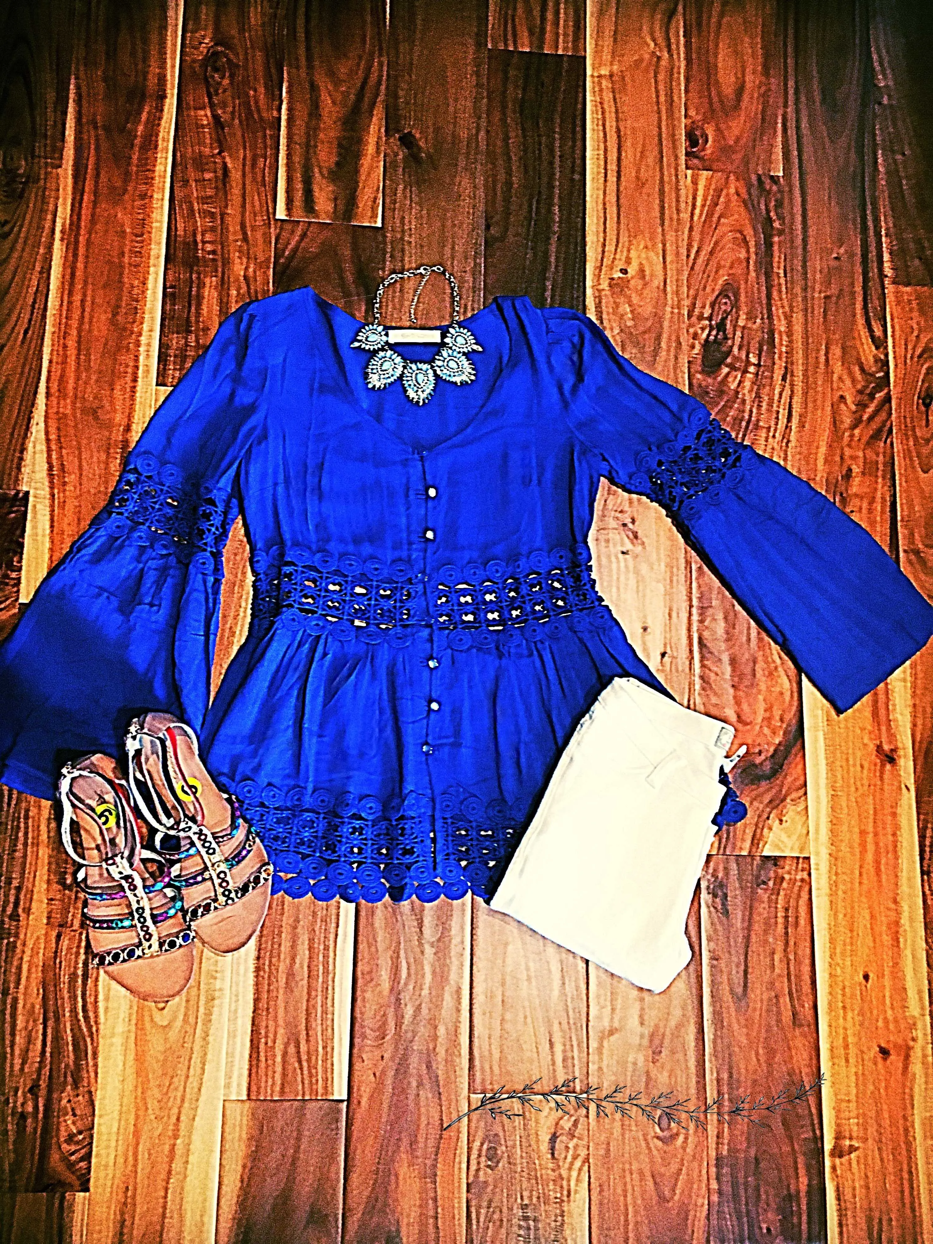 Royal Blue Peplum Crochet Top