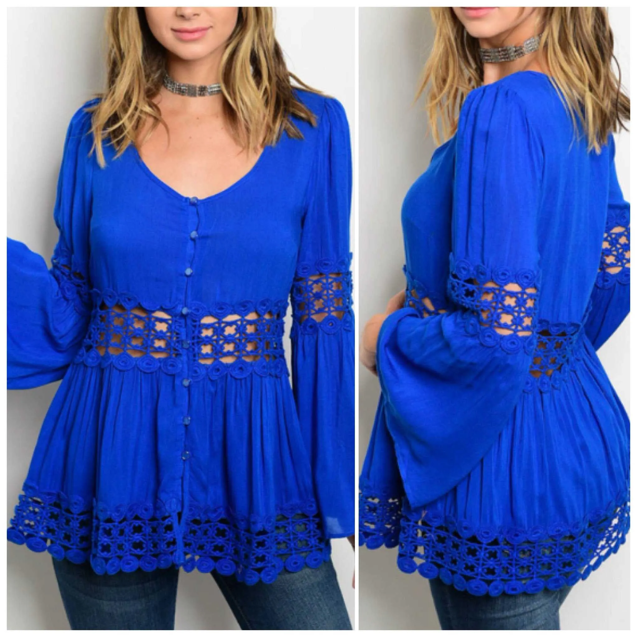 Royal Blue Peplum Crochet Top