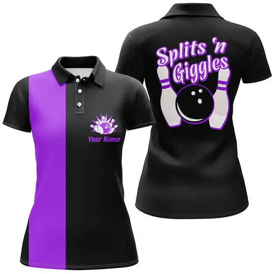 Splits'n Giggles Bowling polo Shirt For Women, Personalized Multicolor Retro Bowling Polo Shirt