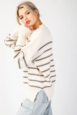 Striped Sweater Slit Hem