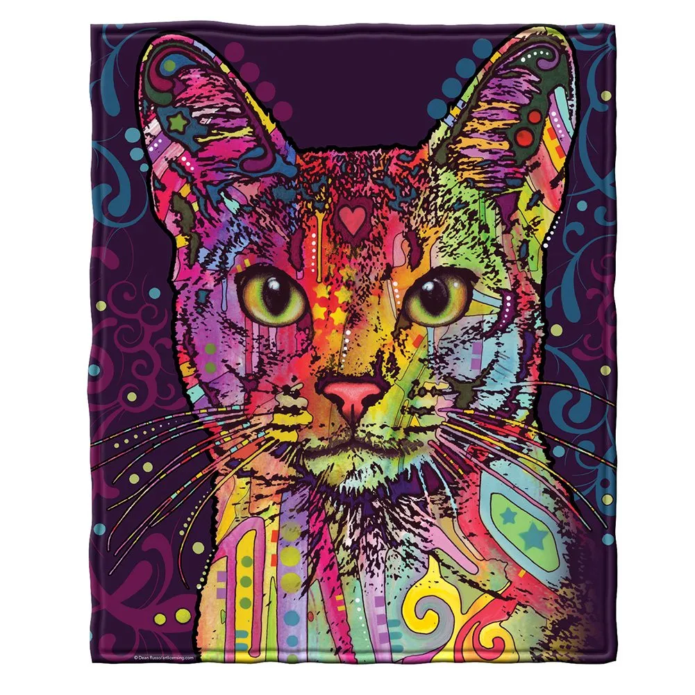 Super Soft Full/Queen Size Plush Fleece Blanket By Dean Russo, 75" X 90" (Confident Cat)