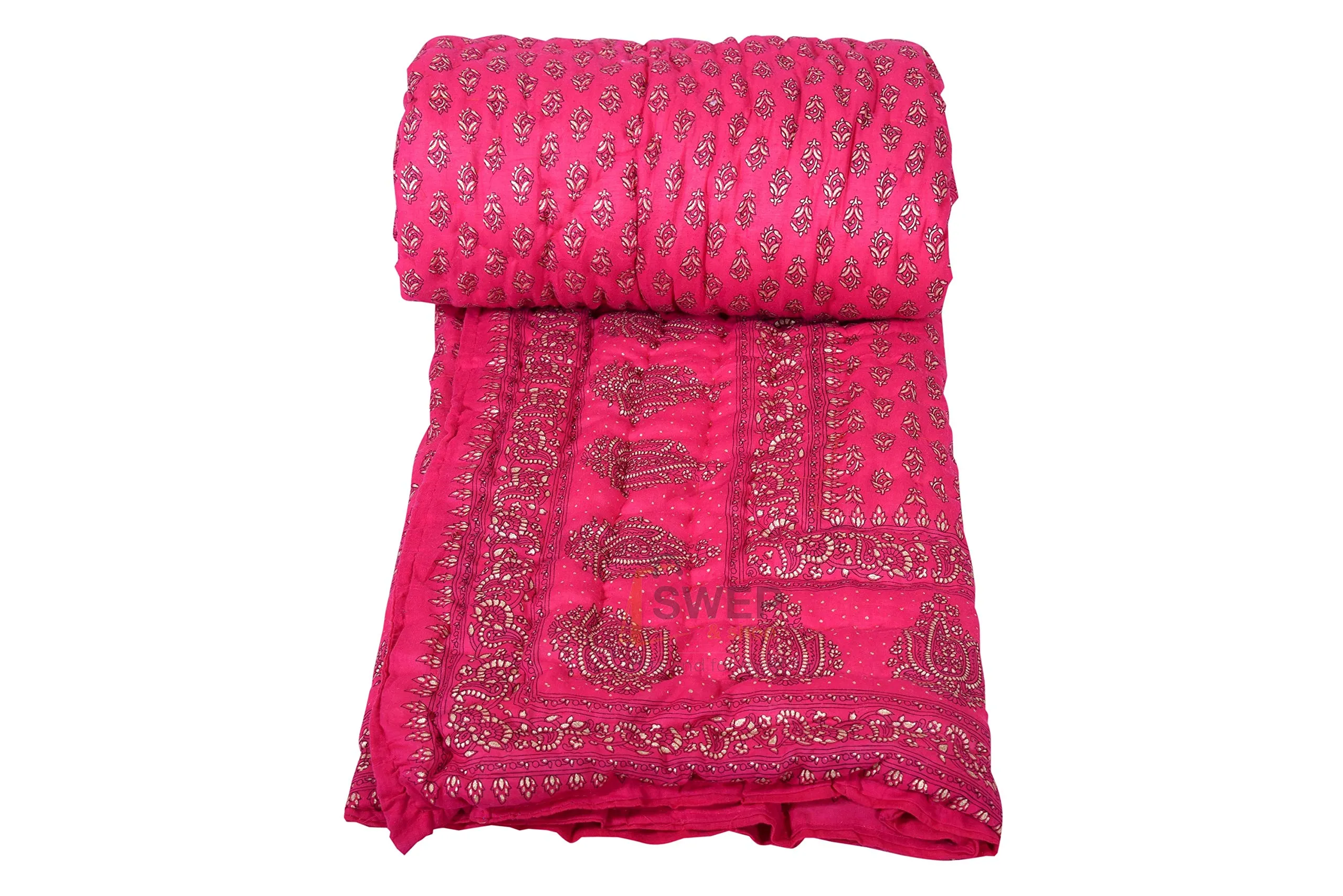 Swep & Shop Rajasthani Traditional Light Weight Pure Cotton Single Bed Soft Jaipuri AC Quilt/Razai Floral Print (Size 55 X 85 inch Stitch Including ) Pink