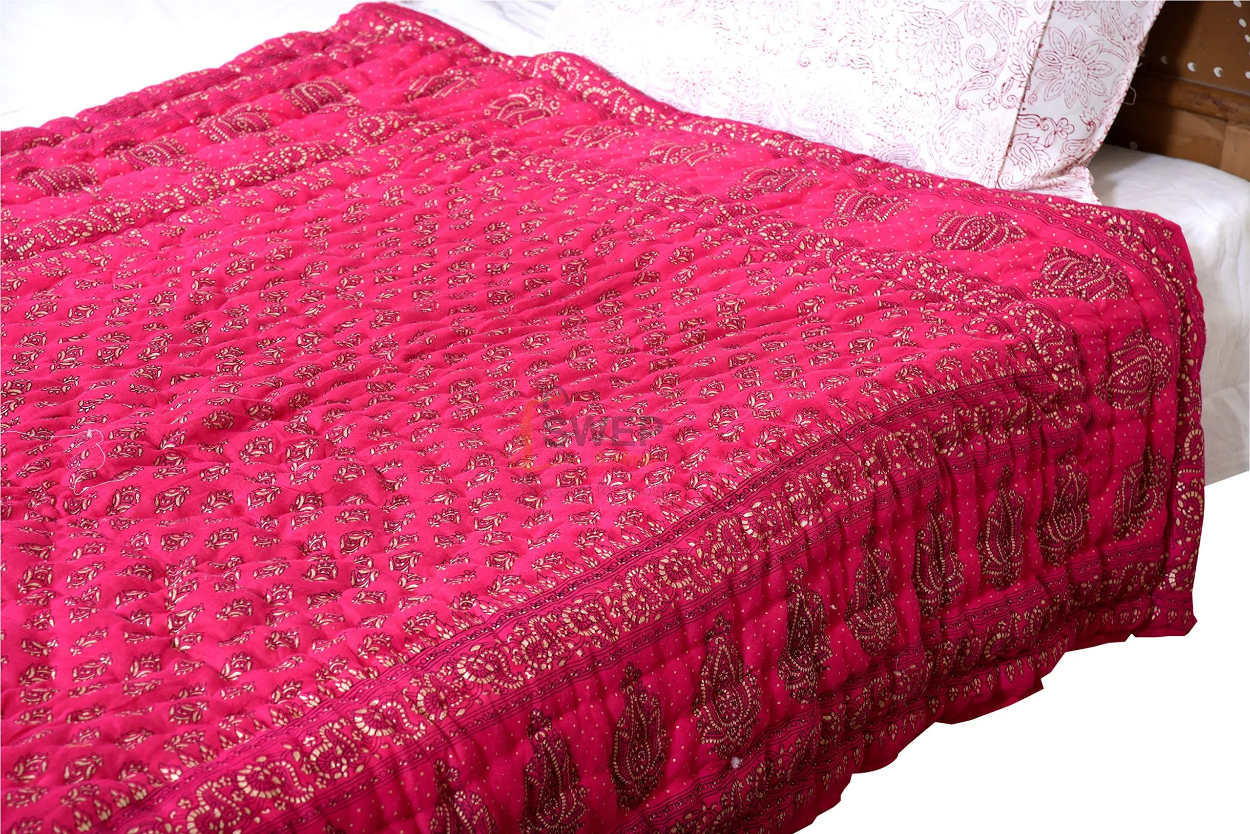 Swep & Shop Rajasthani Traditional Light Weight Pure Cotton Single Bed Soft Jaipuri AC Quilt/Razai Floral Print (Size 55 X 85 inch Stitch Including ) Pink