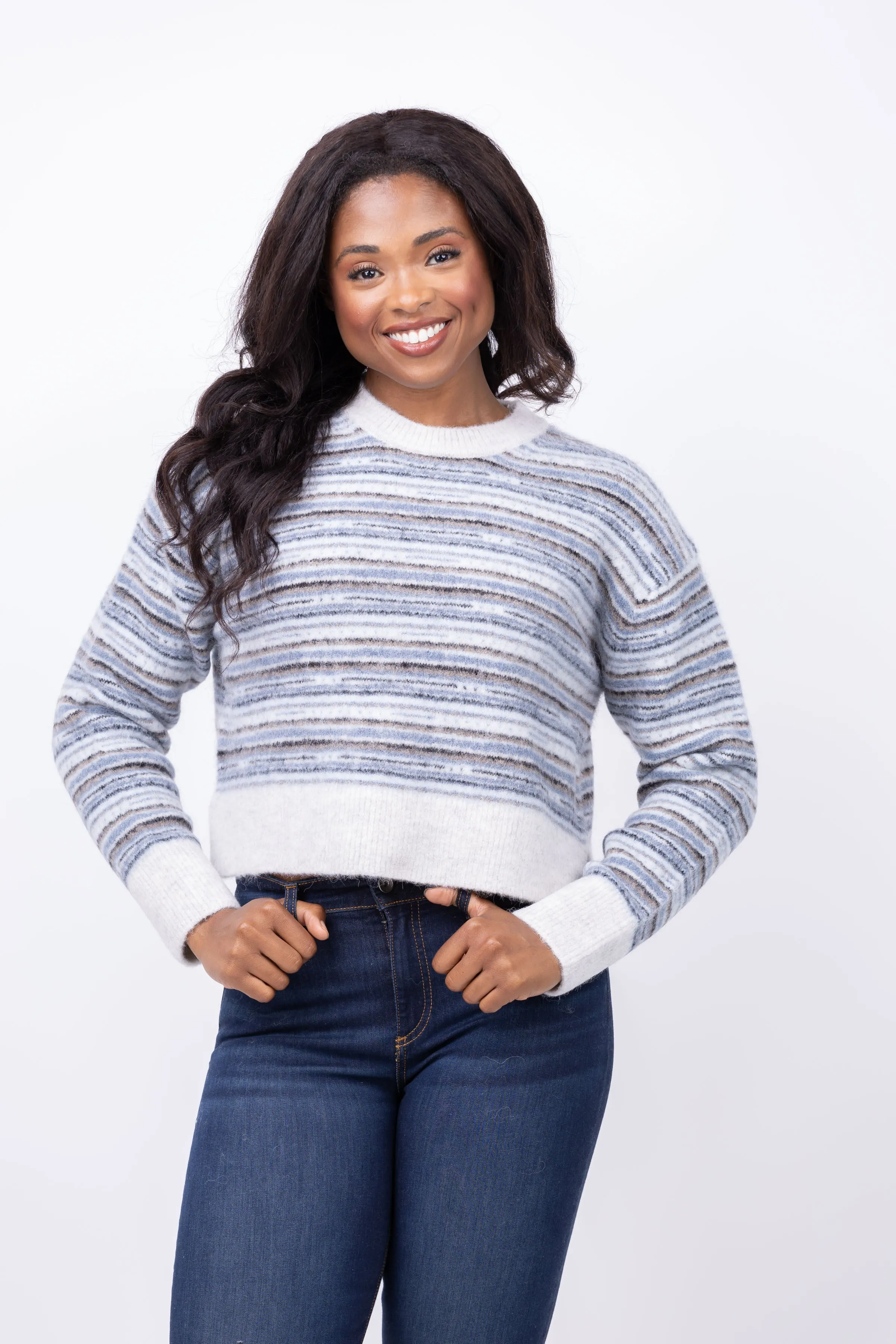 Tanya Taylor Striped Drew Knit Sweater in Salte Blue Multi