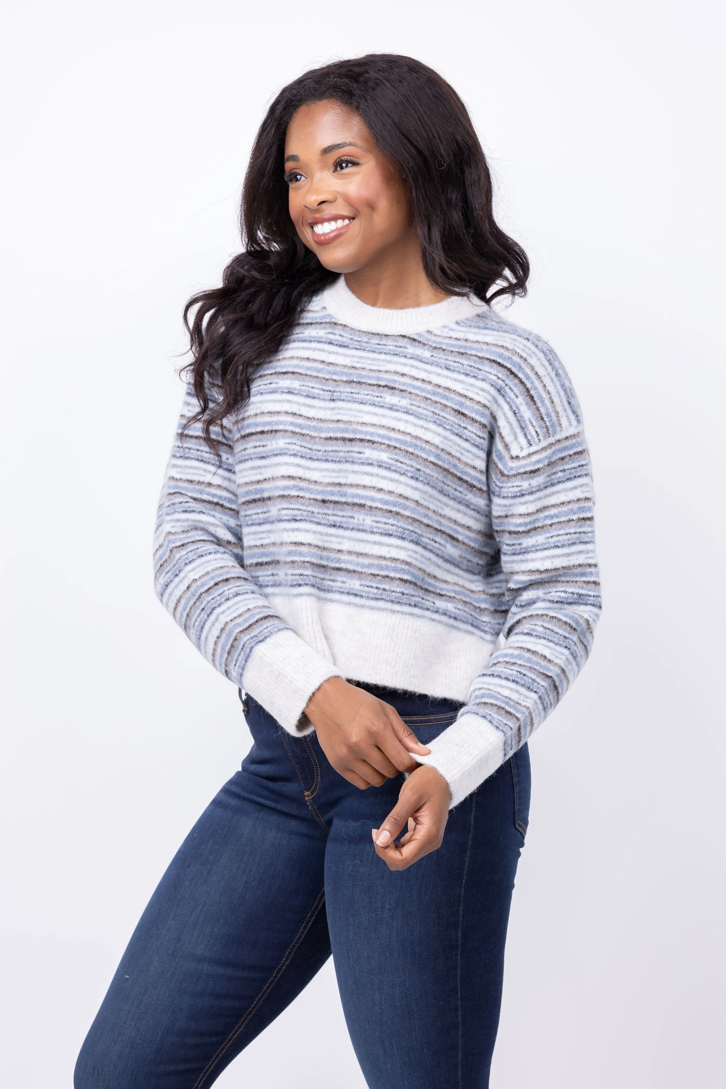 Tanya Taylor Striped Drew Knit Sweater in Salte Blue Multi