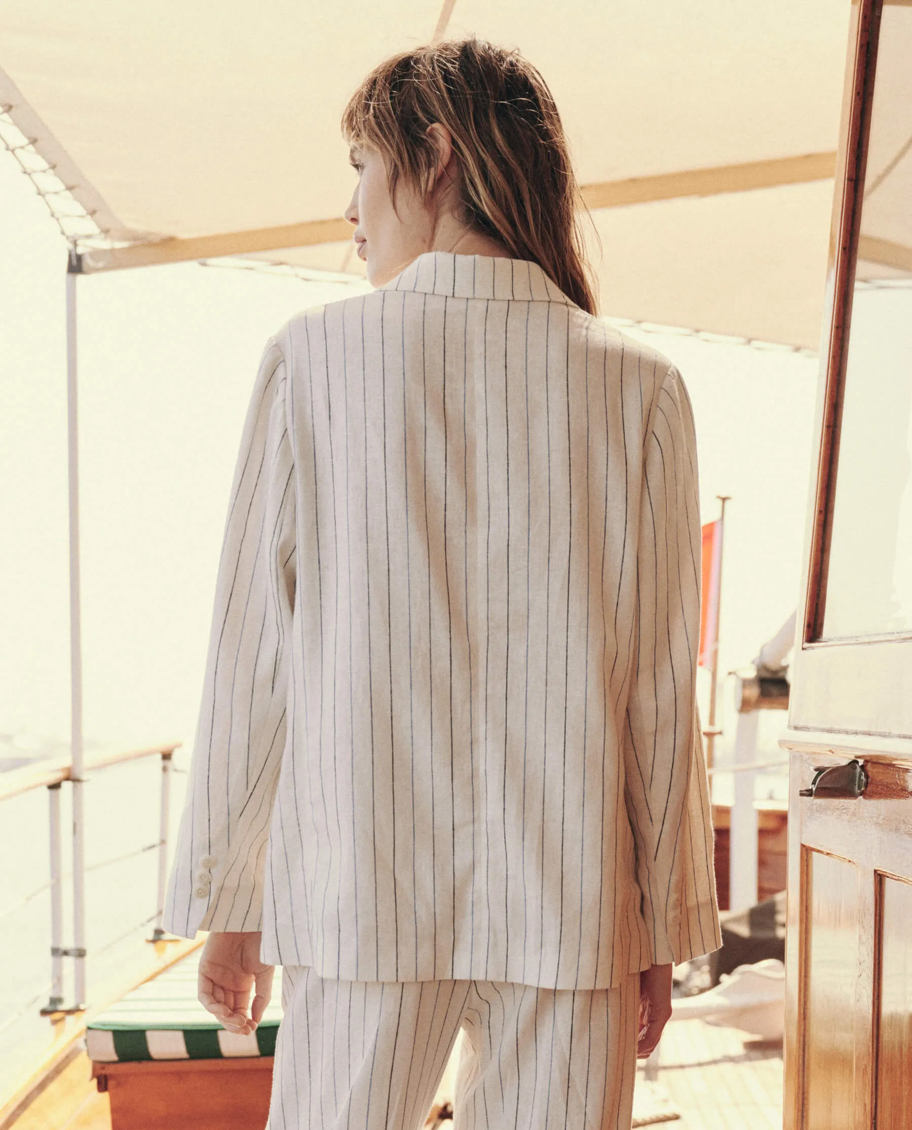 The Relaxed Blazer. -- Cream Pinstripe