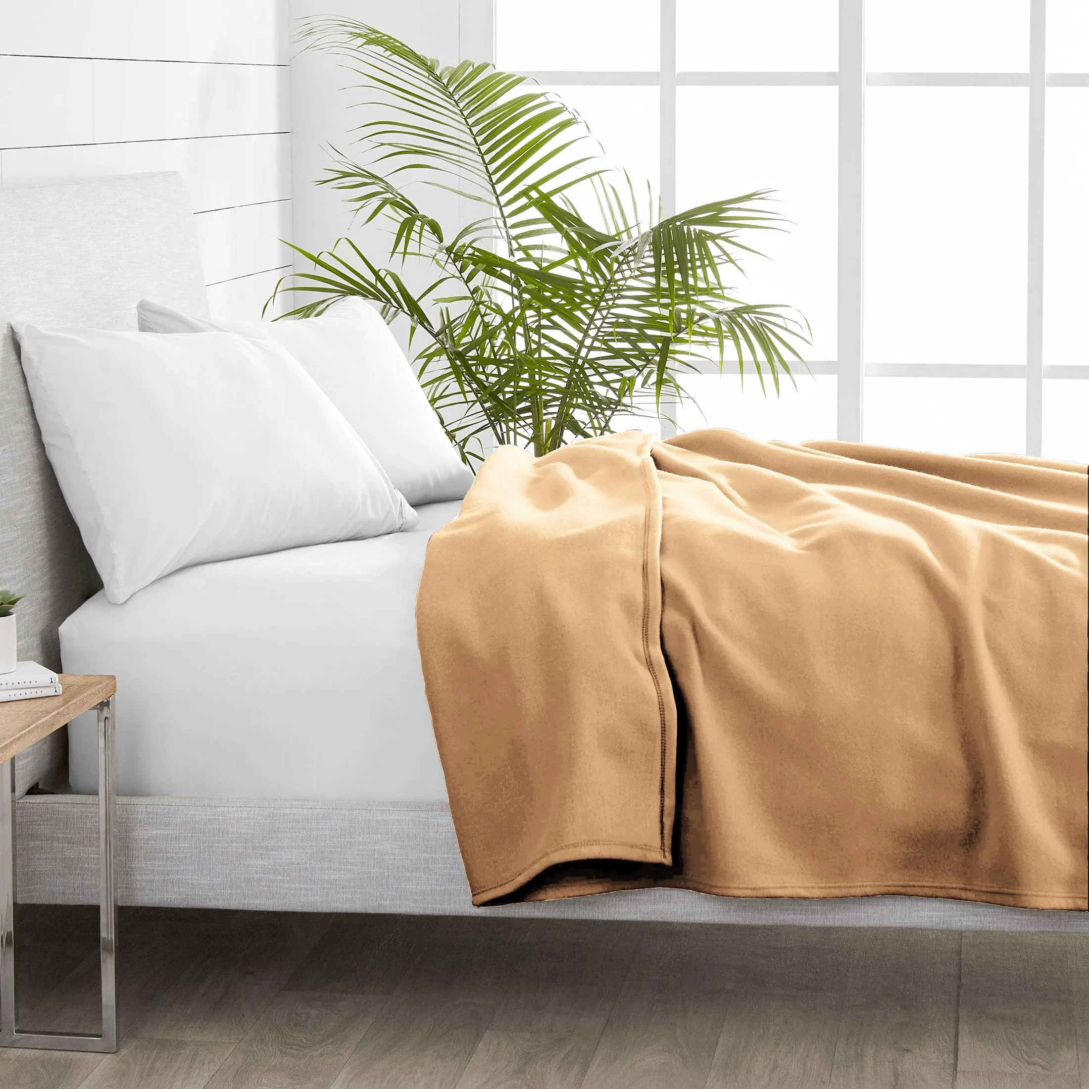 VAS COLLECTIONS Cloth Solid/Plain Light Weight Single Bed Fleece Blanket for Heavy Winter (150 x 228 cm or 60" x 90", Beige)