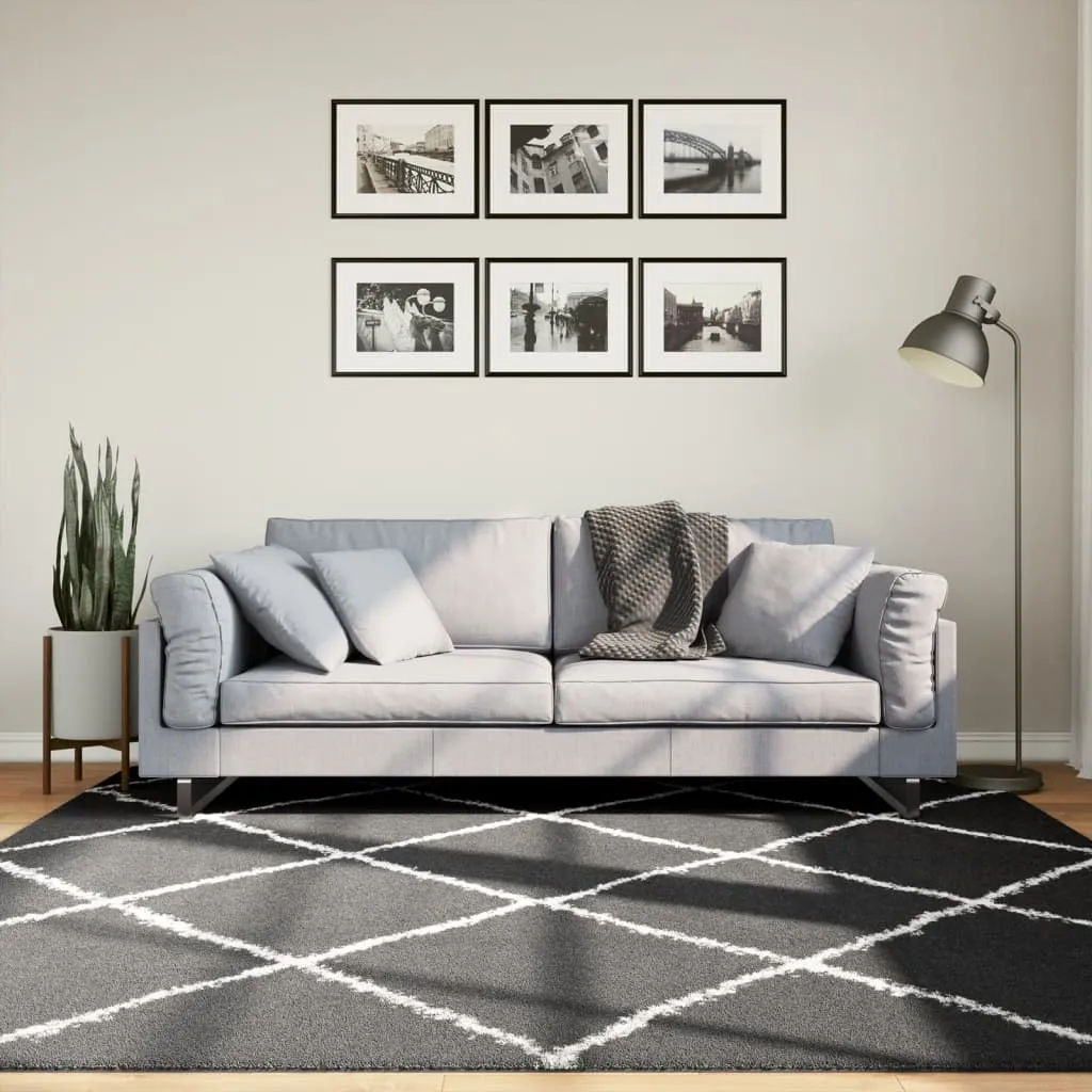 vidaXL Shaggy Rug PAMPLONA - Cozy High Pile Area Rug in Black and Cream 200x200 cm