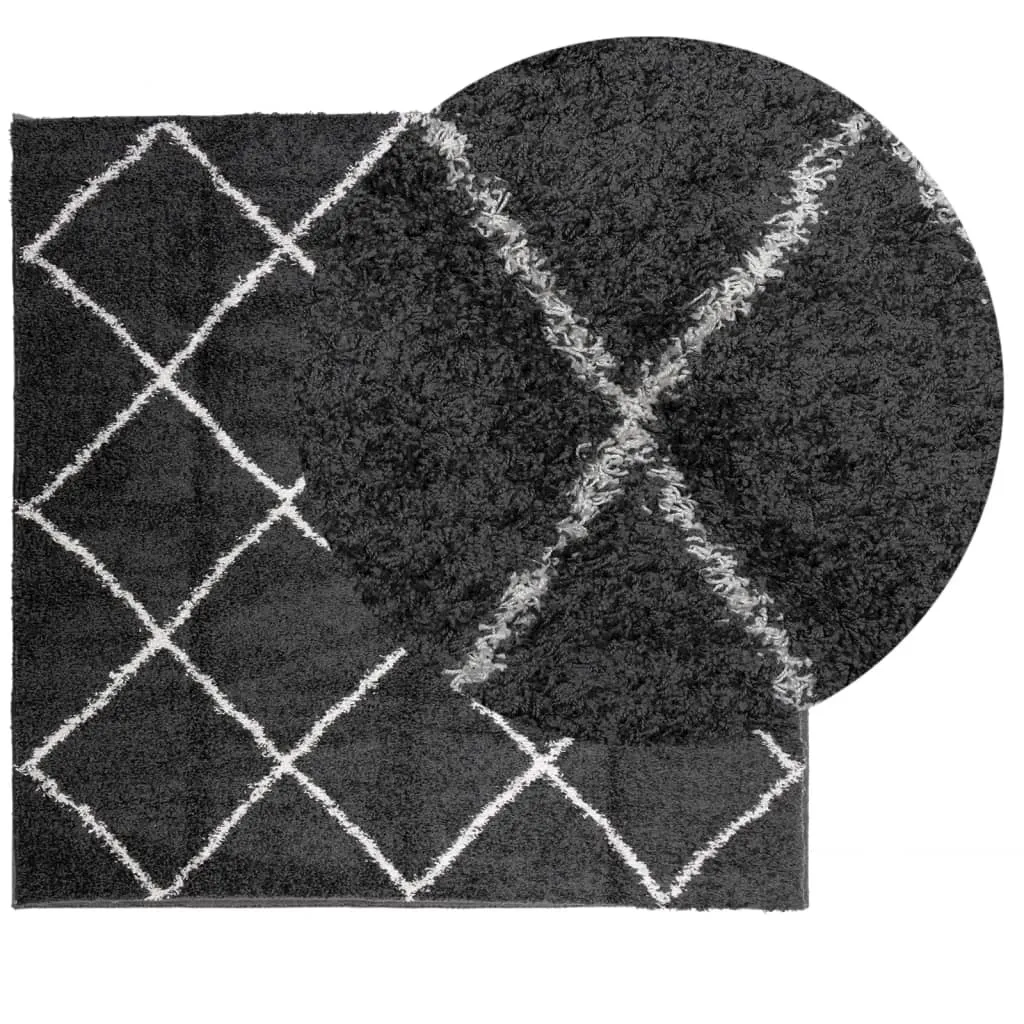 vidaXL Shaggy Rug PAMPLONA - Cozy High Pile Area Rug in Black and Cream 200x200 cm