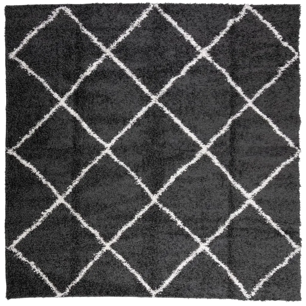 vidaXL Shaggy Rug PAMPLONA - Cozy High Pile Area Rug in Black and Cream 200x200 cm