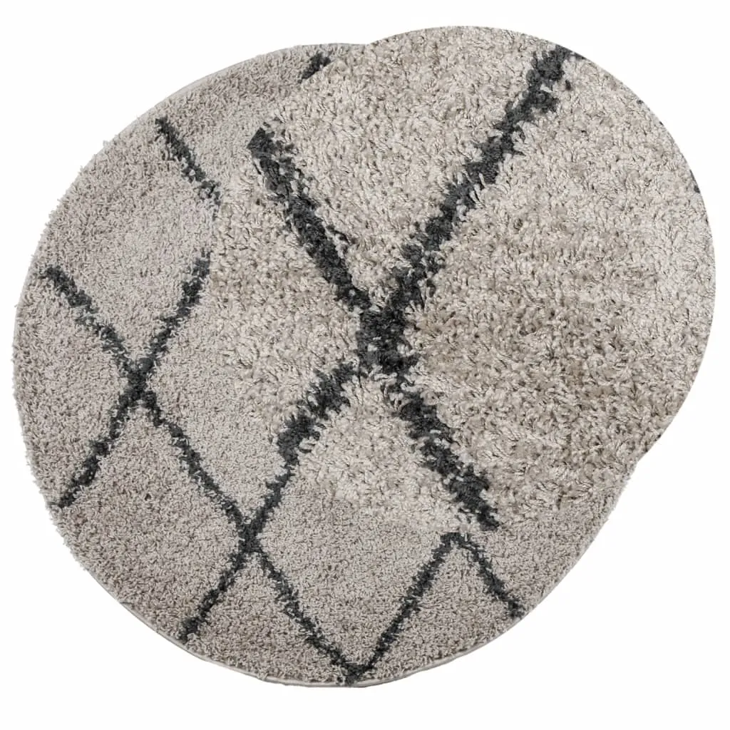 vidaXL Shaggy Rug PAMPLONA - High Pile, Modern Beige & Anthracite, Ø 240 cm – Soft, Cozy & Durable