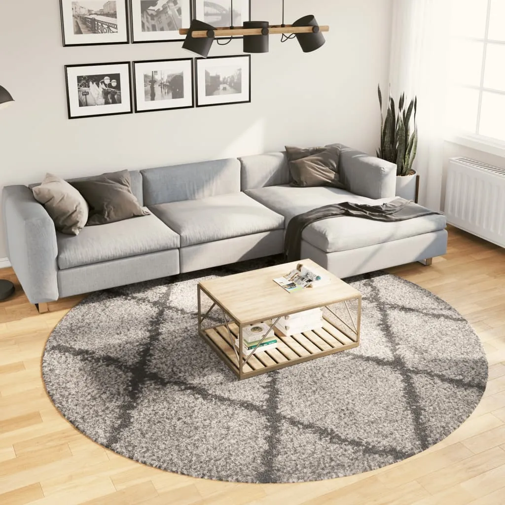 vidaXL Shaggy Rug PAMPLONA - High Pile, Modern Beige & Anthracite, Ø 240 cm – Soft, Cozy & Durable