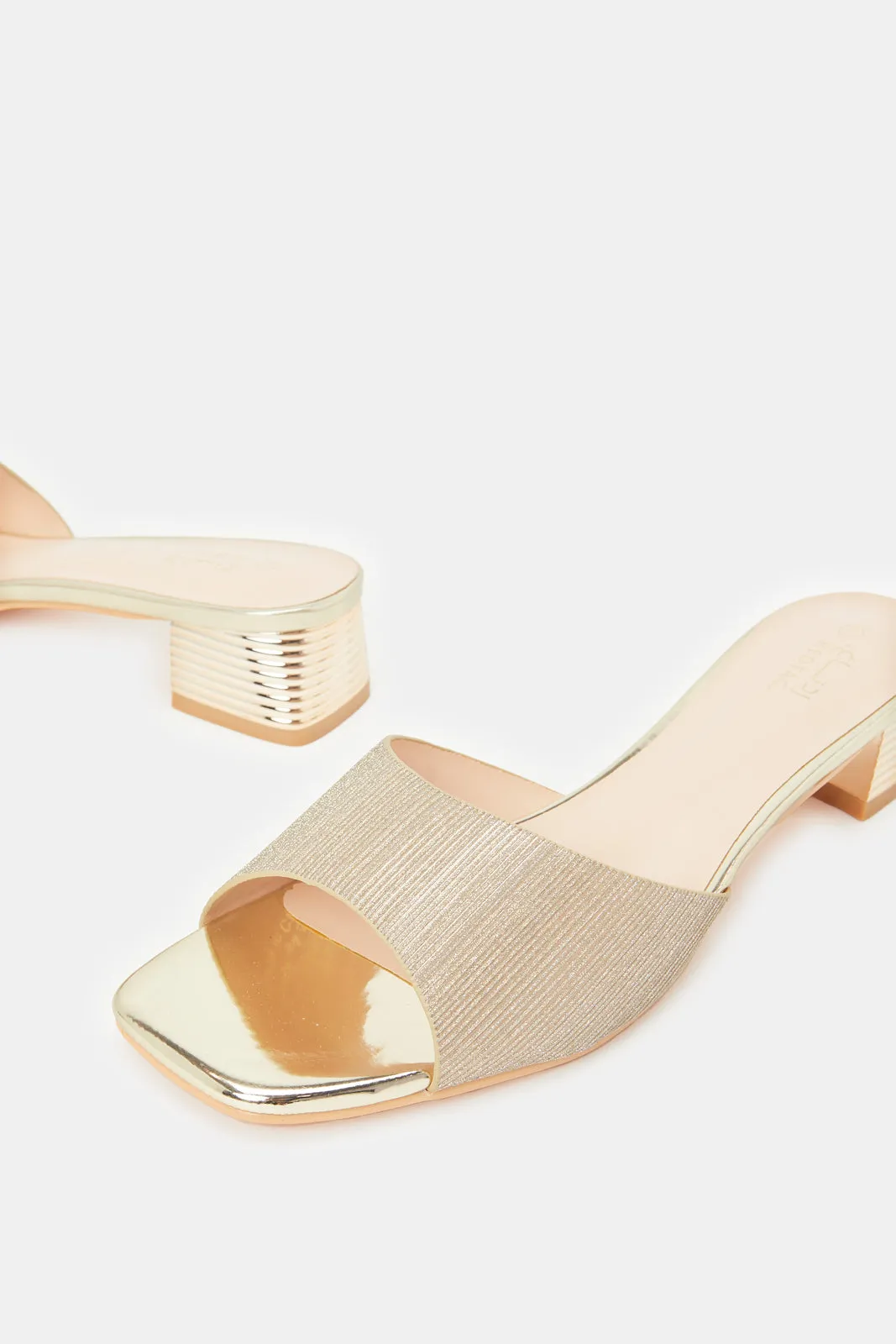 Women Gold Block Heel Mule