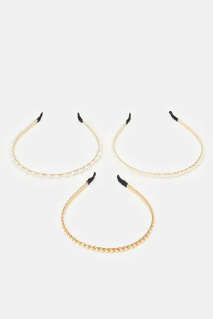 Women Gold Embellished Headband Set (3 Piece)