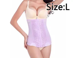 Women Waist Trainer Cincher Tummy Slimming Corset Belt Lace-Purple, L