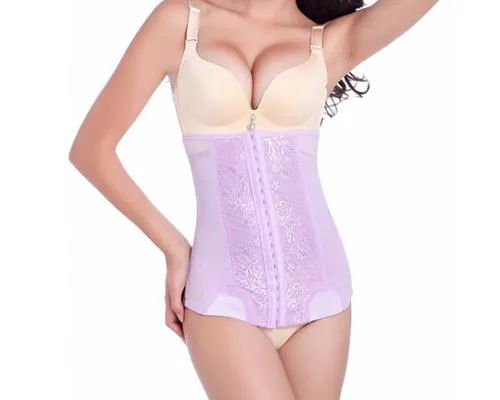 Women Waist Trainer Cincher Tummy Slimming Corset Belt Lace-Purple XL