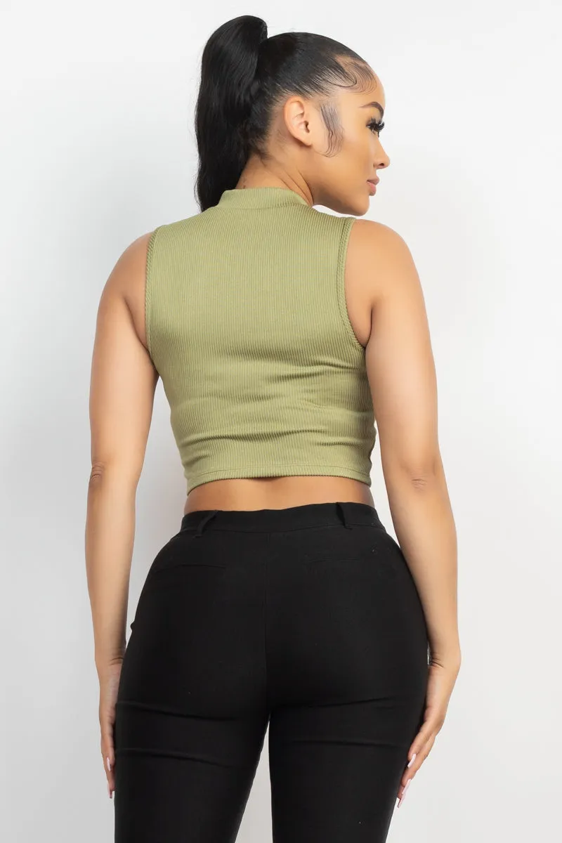 Women's Mock Keyhole-front Crop Top