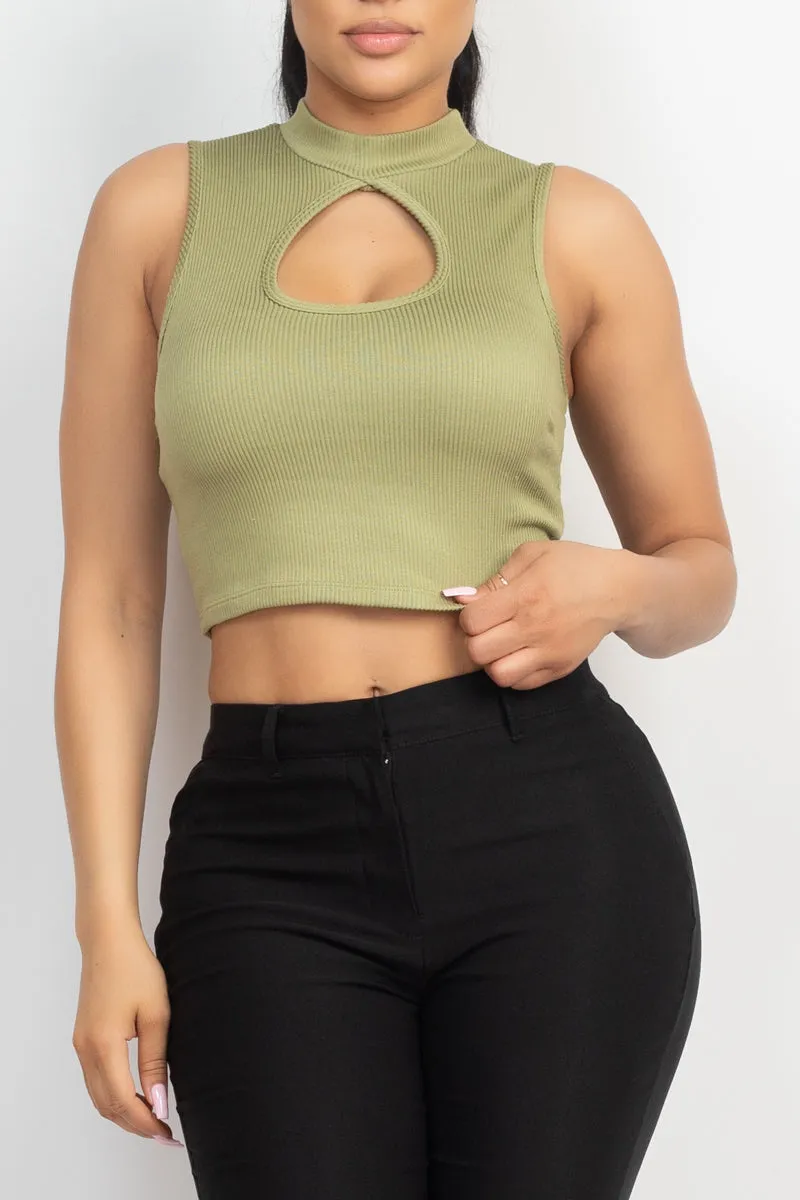 Women's Mock Keyhole-front Crop Top