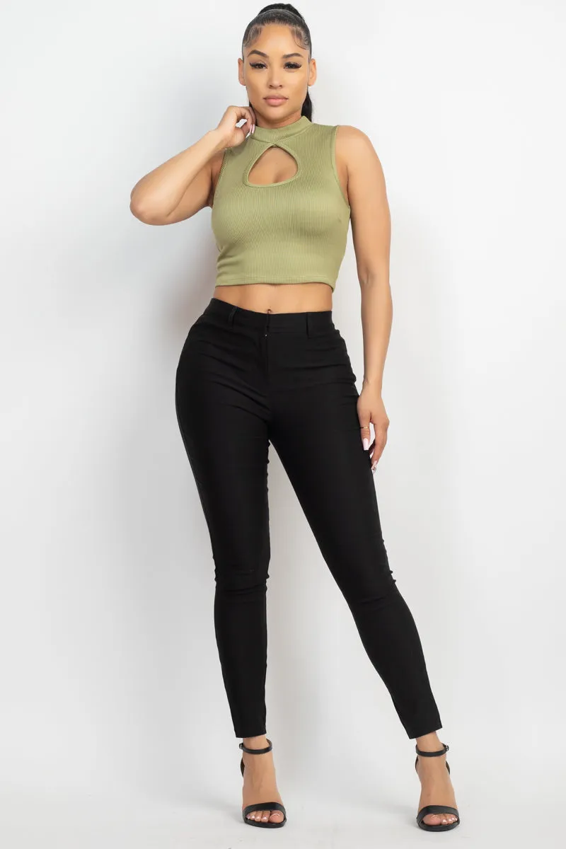 Women's Mock Keyhole-front Crop Top