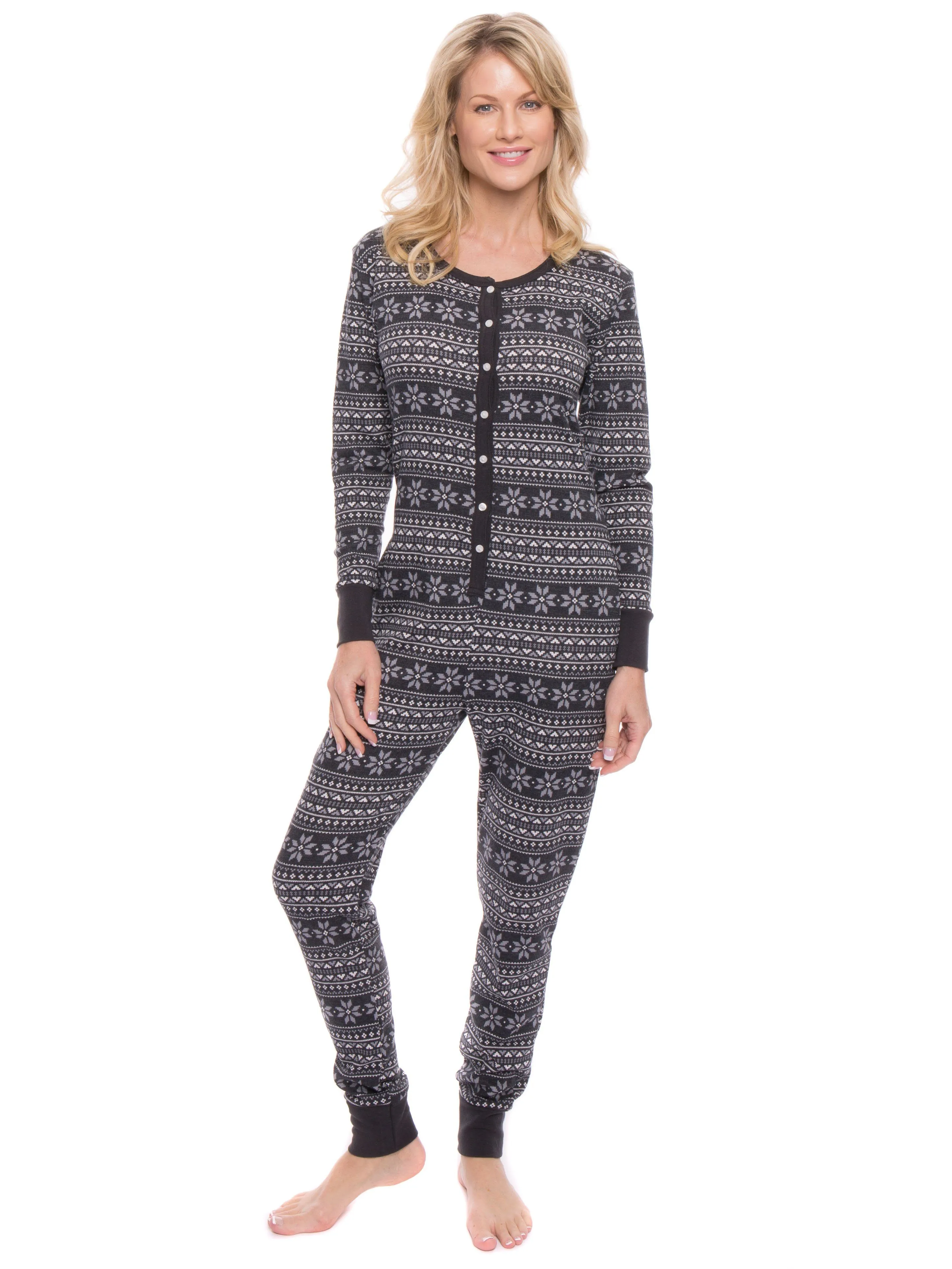 Women's Waffle Knit Thermal Onesie Pajama