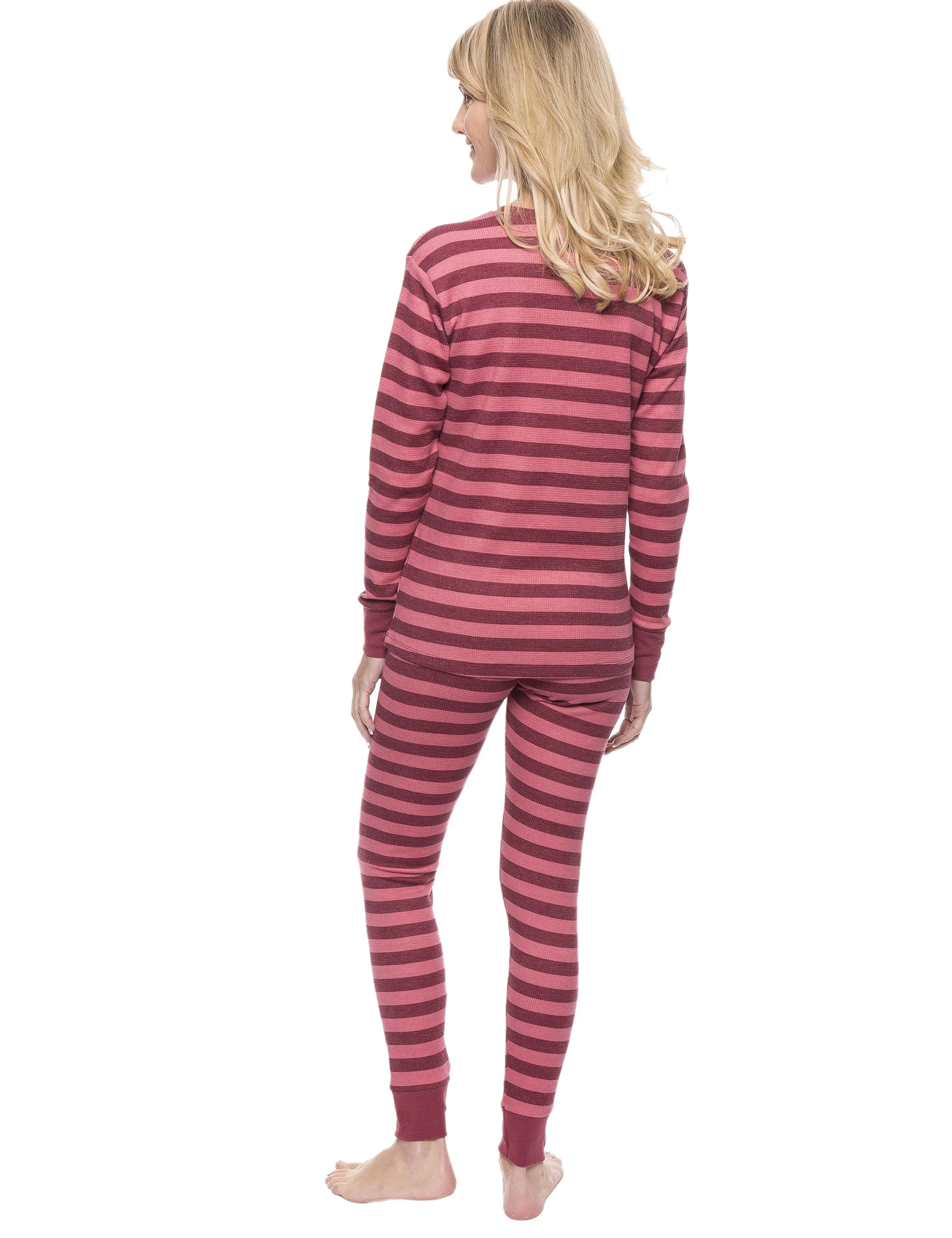 Womens Waffle Knit Thermal Sleep Set - Cute Prints