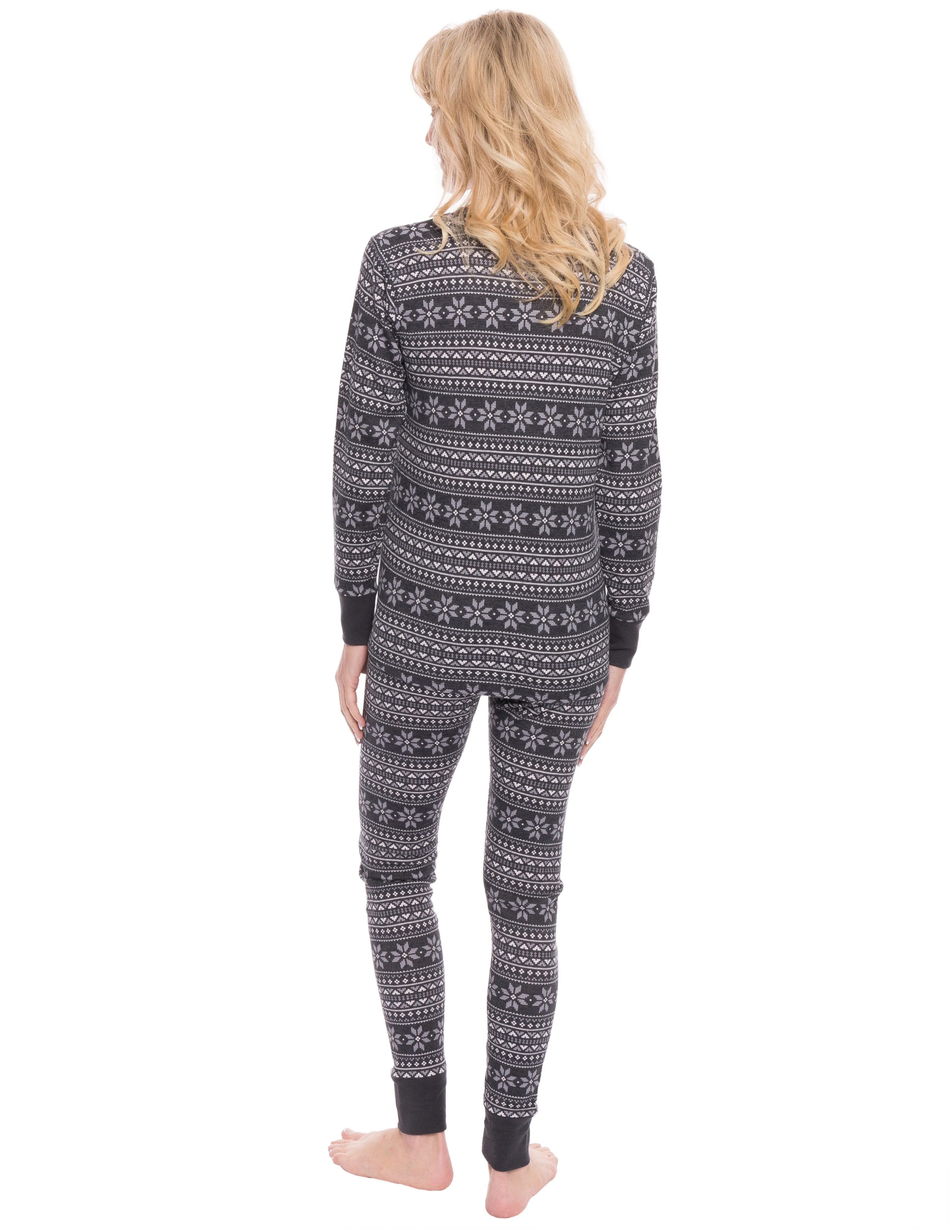 Womens Waffle Knit Thermal Sleep Set - Cute Prints